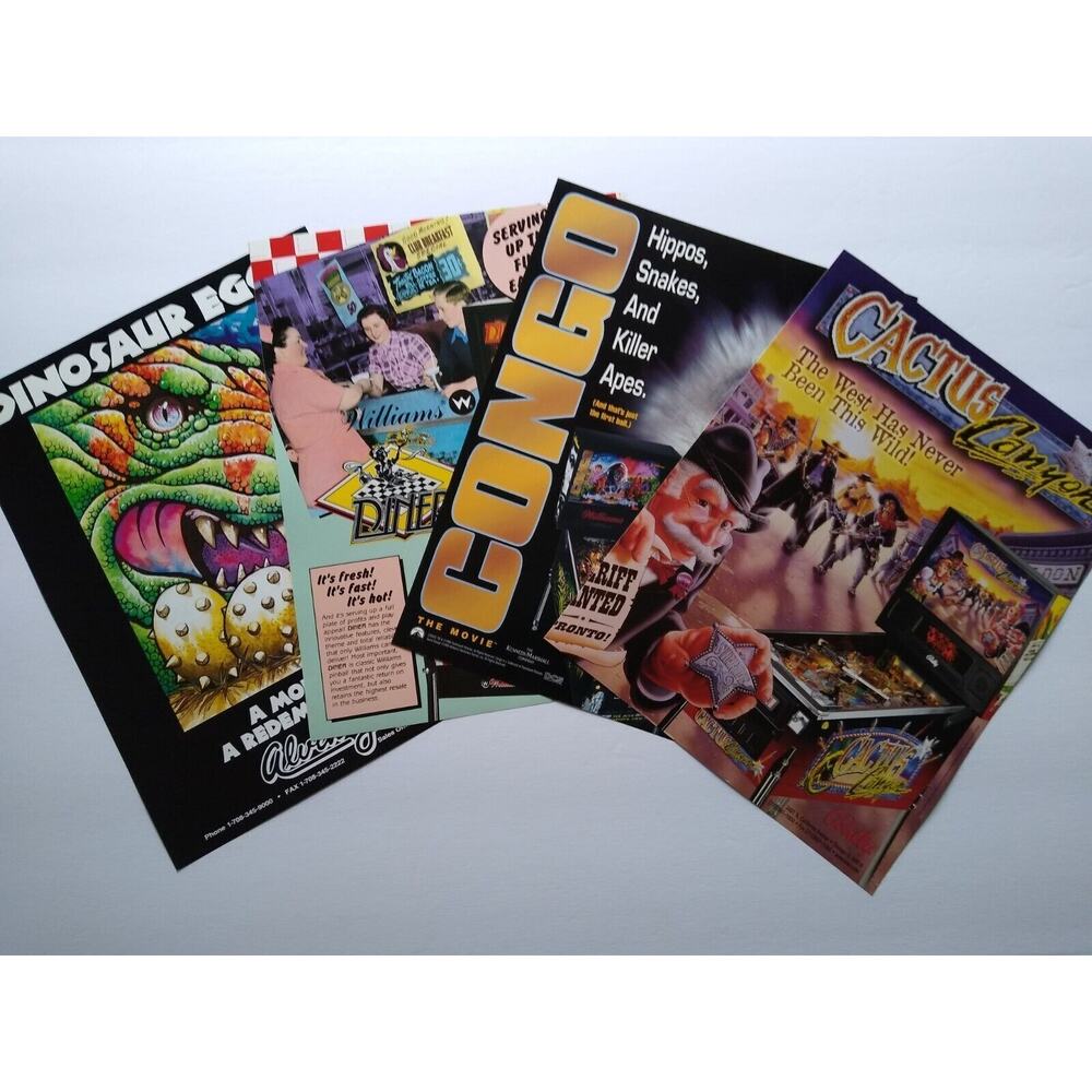 Pinball FLYERS Lot Of 4 Cactus Jacks Congo Diner Dinosaur Eggs Vintage Original